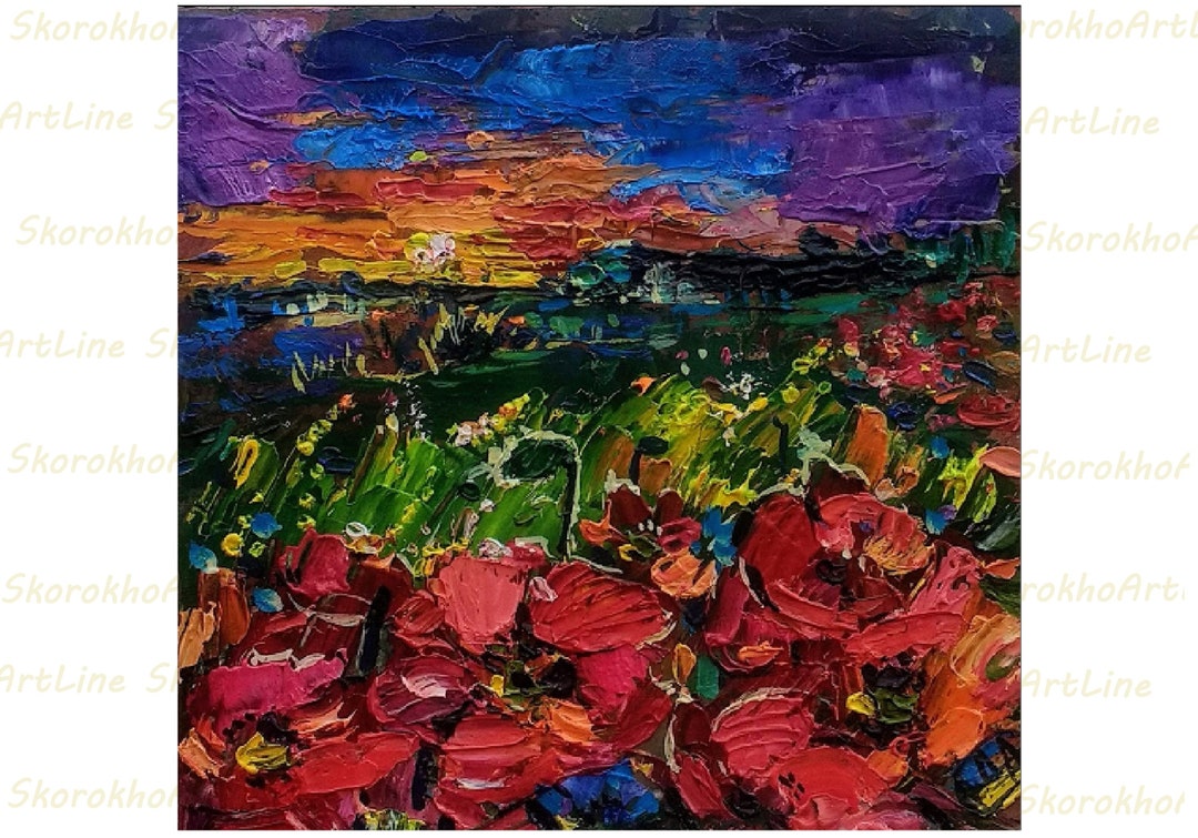 Poppies Painting Original Impasto Tuscany Landscape Oil Painting Poppy ...