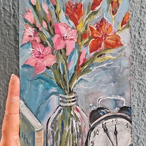 Pintura de flores de gladíolos, natureza morta original, buquê floral, 7" x 5", pintura a óleo, miniatura, floral, arte de parede, gladíolo, por SkorokhoArtLine