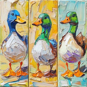 Pacote de miniaturas de pintura a óleo de pato, animais de fazenda em impasto original, gansos brancos, decoração para casa de bonecas, retrato de ganso por SkorokhoArtLine