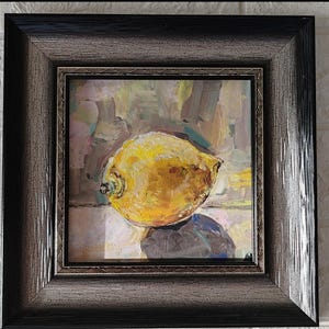 Pintura Lemone Cozinha Natureza Morta Frutas Originais Estilo Fine Art Decoração para Casa Pintura a Óleo Abstrata OOAK Pêra Verde 6"x6" por SkorokhoArtline