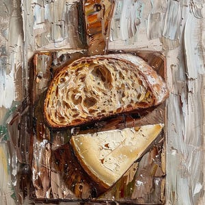 Cheese and Bread on Wooden Board Painting Impasto Rustic Kitchen Wall Decor Custom Size Oil Artwork Food Original Painting SkorokhoArtLine