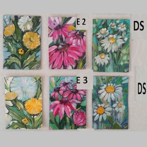 ACEO Oil Daisy Echinacea Flowers Choose your Set 3 Medicinal Herbs Coneflower Wild Nature Art 3,5&quot; by 2,5&quot;  by SkorokhoArtLine