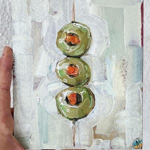 Olives Painting Framed Kitchen Wall Art Still Life Impasto Original Gift Wall Decor Wooden Frame Green Olives Art 6&quot;x4&quot; by SkorokhoArtLine