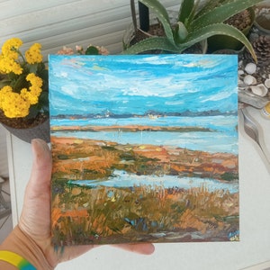 Marsh Oil Painting Original Lanscape Lowcountry Art 8&quot; by 8&quot; Water Scene Artwork Lake Wall Art Oil Painting Gift by SkorokhoArtline
