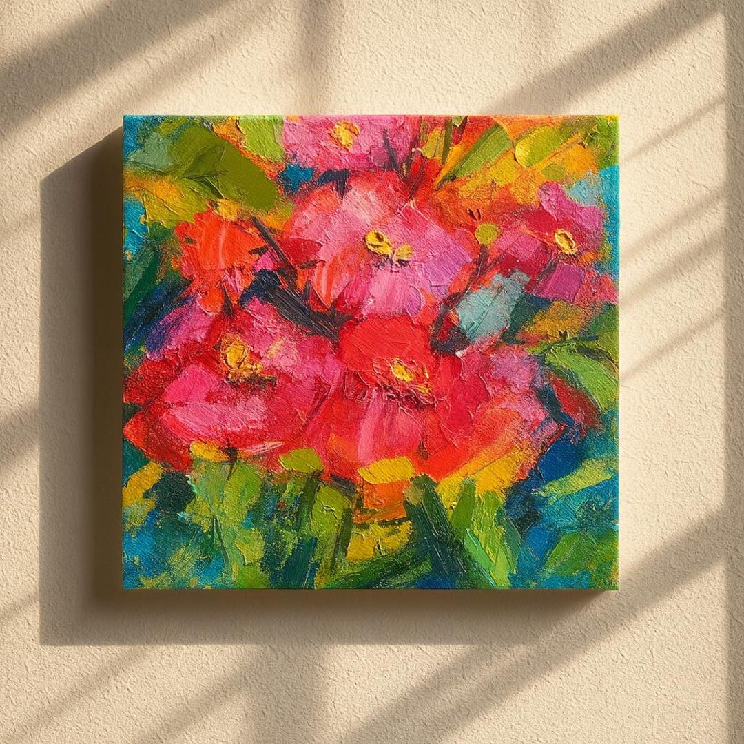 Abstract Floral Impasto Original Oil Painting Colorful Textured Wall ...