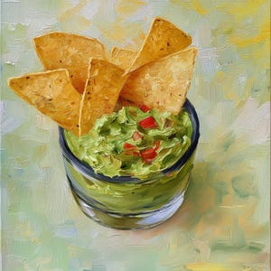 Batatas fritas e pintura de guacamole natureza morta de comida pintura a óleo original impasto arte de parede cozinha decoração de casa 8"x8" presente por SkorokhoArtline