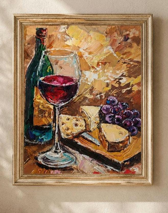 Wine and Cheese Oil Painting - Etsy