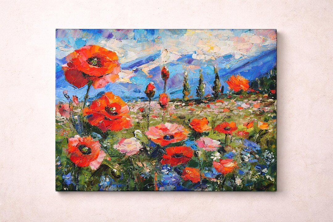 Original Poppies Impasto Oil Painting Tuscany Poppy Field Landscape ...