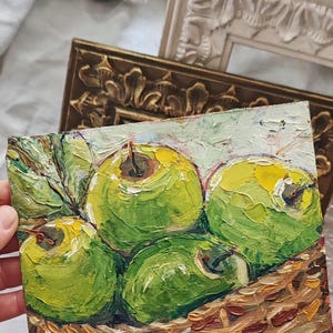 Maçãs Pintura a Óleo Natureza Morta Miniatura Original Estilo Vintage Arte de Parede Maçã Arte Decoração de Cozinha Vegetais Rústicos 7"x5"SkorokhoArtLine