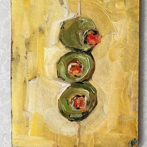 Olives Painting Still life Kitchen Wall Art Impasto Original Gift Idea Wall Decor Green Olive Garnish Artwork 5.5&quot;x4.5&quot; by SkorokhoArtLine.