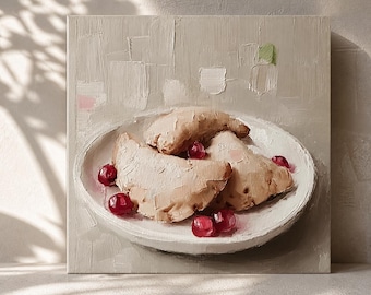 Cherry Varenyky Painting Ukrainian Dumplings Art Sweet Kitchen Wall Art, Soul of Ukraine Meaningful Gift from Home