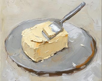Irish Butter Painting: Original Impasto Still Life, Kitchen Decor (8" x 8")