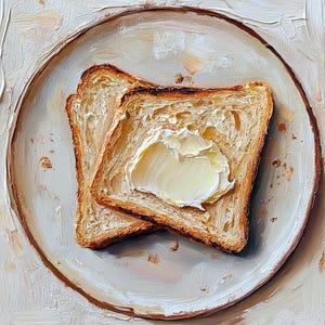 Crispy Toasted Bread Painting Melting Butter Original Oil Impasto Wall Art, Food Still Life, Kitchen Home Decor 8&quot;x8&quot; by SkorokhoArtline