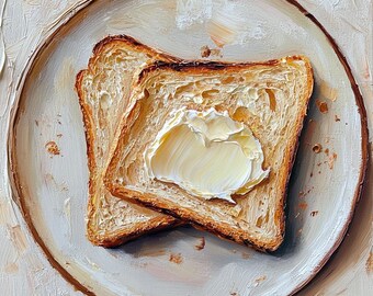 May include: Two slices of toasted bread with a generous pat of butter on a white plate. The toast is golden brown with a slightly textured surface, and the butter is a creamy yellow. The plate has a light brown rim.