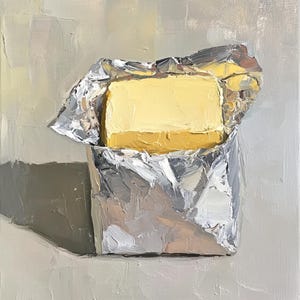 Pintura de mantequilla irlandesa original Naturaleza muerta Trébol Impasto Mantequilla Hecho en Irlanda Comida Decoración de cocina Obra de arte Regalo 8 "x 8" SkorokhoArtLine