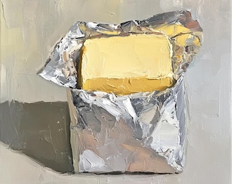 Irish Butter Painting: Original Handmade Impasto Still Life Kitchen Decor Semi-Abstract Oil Painting
