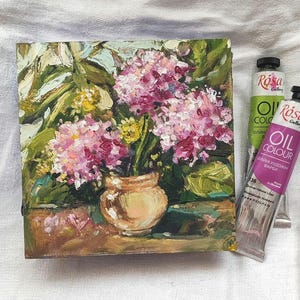 Hydrangea Painting Floral Original Impasto Art 6&quot; by 6&quot; Custom Commission Flower Artwork Hydrangea Wall Art Painting by SkorokhoArtLine