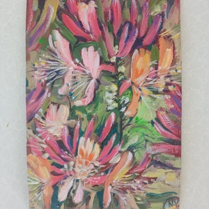 Pintura de madressilva, mês de nascimento, arte floral, arbustos floridos originais, pintura a óleo, natureza morta, flores de nascimento de junho, decoração para casa, arte de parede, presente