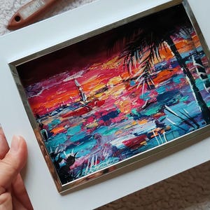 Seascape Painting Sailboats Sunset Original Impasto Artwork Ocean Home Decor Costal Nature Original Painting Wallart on canvas board 6&quot;by8&quot;
