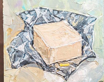 Irish Butter Painting Original Impasto Still Life Kitchen Decor by UAlinArt