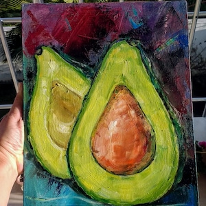 Avocado Canvas Painting Original Still Life Wall Art Vegetarian Kitchen Oil Painting 14&quot;x10&quot; Hand Painted Home Decor by SkorokhoArtLine