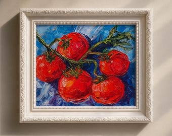 Cherry Tomato Painting: Original Impasto Oil Kitchen Wall Art