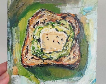アボカドトーストの絵画 インパスト画 食べ物の絵画 トレンディな壁