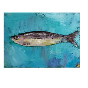 Sardines Painting Original Set of 2 Fish Oil Sardines Still Life Wall Art New Kitchen Home Decor Original Home Decor 7&quot; by 5&quot; SkorokhoArt