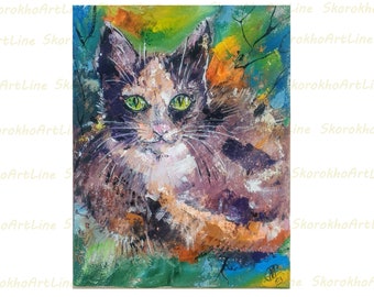 Custom Cat portrait Oil Painting Animals Commission Wall Art Cat lover Gift Impasto Cat Artwork 12" X 10" by SkorokhoArtLine
