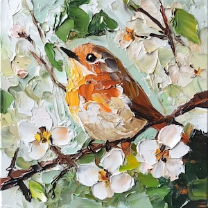 Cardellino, dipinto ad olio originale, opera d'arte a impasto di UAlinArt.