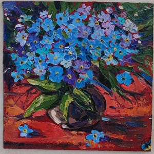 Forget-Me-Not Flowers Oil Painting Original Impasto Miniature Artwork Hand Painted Art Gift Idea Home Decor Artwork 6"x6" by SkorokhoArtline