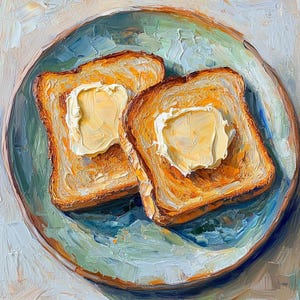 Crispy Toasted Bread Painting Melting Butter Original Oil Impasto Wall Art, Food Still Life, Kitchen Home Decor 8&quot;x8&quot; by SkorokhoArtline