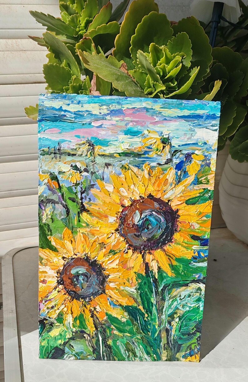 Impasto Sunflowers Oil Painting – Textured Mini Floral Artwork, Soul of ...