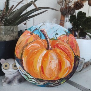 Original Pumpkin Oil Painting, Fall Thanksgiving Decor 9&quot;