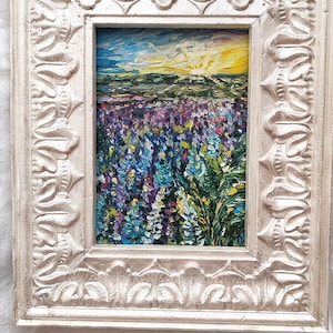 Pintura Texas Bluebonnet OOAK National Park Paisagem Pintura a Óleo Summer Meadow Artworkg 10" x 12" Decoração para Casa Ideia de Presente Original