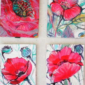 ACEO Papavero Fiori Dipinto Originale Mini Olio Artista Carte Commerciali Papaveri Solo Collezione Floreale Idea Regalo 3,5" per 2,5" di SkorokhoArtLine