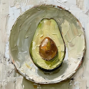 Avocado Oil Painting Original Semi Abstract Still Life Vegetarian Kitchen Oil Painting Gift For Foodie Hand Painted Home Decor