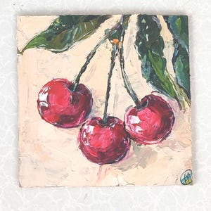 Pintura a óleo de galho de cerejeira, natureza morta original, arte de parede em miniatura, arte de maçã, decoração de cozinha, vegetais rústicos, 7" x 5" SkorokhoArtLine