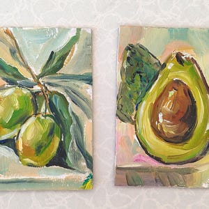 ACEO Oliwki Awokado Malowanie Zielone Oliwki Warzywa Kuchnia Prezent Zestaw Oryginalny Obraz Olejny Miniaturowe Dzieło Sztuki 3,5" x 2,5" autorstwa SkorokhoArtLine