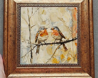 ゴシキヒワのオリジナル絵画、写実的な鳥の絵、動物の油絵、黄色い鳥の