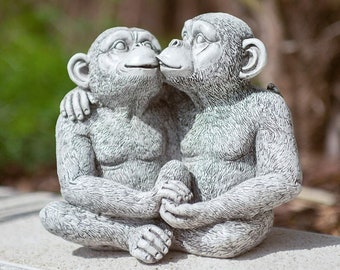 Affenpaar Steinfigur Affen Massiv Betonguss Garten Figuren Deko Frostfest
