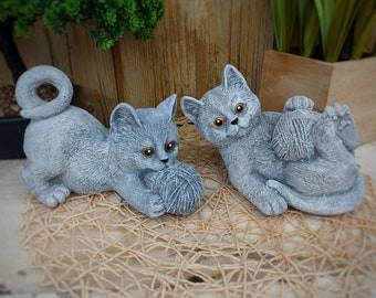 Steinfigur Set 2 Katzen spielend Gartenfigur Frostfest Steinguss Garten Massiv