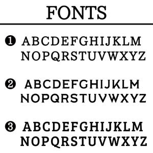 Könnte beinhalten: Eine schwarz-weiße Übersicht mit der Überschrift FONTS, die drei verschiedene Alphabetstile zeigt. Jede Zeile ist von eins bis drei nummeriert und enthält das vollständige englische Alphabet in Großbuchstaben von A bis Z in verschiedenen Schriftarten.