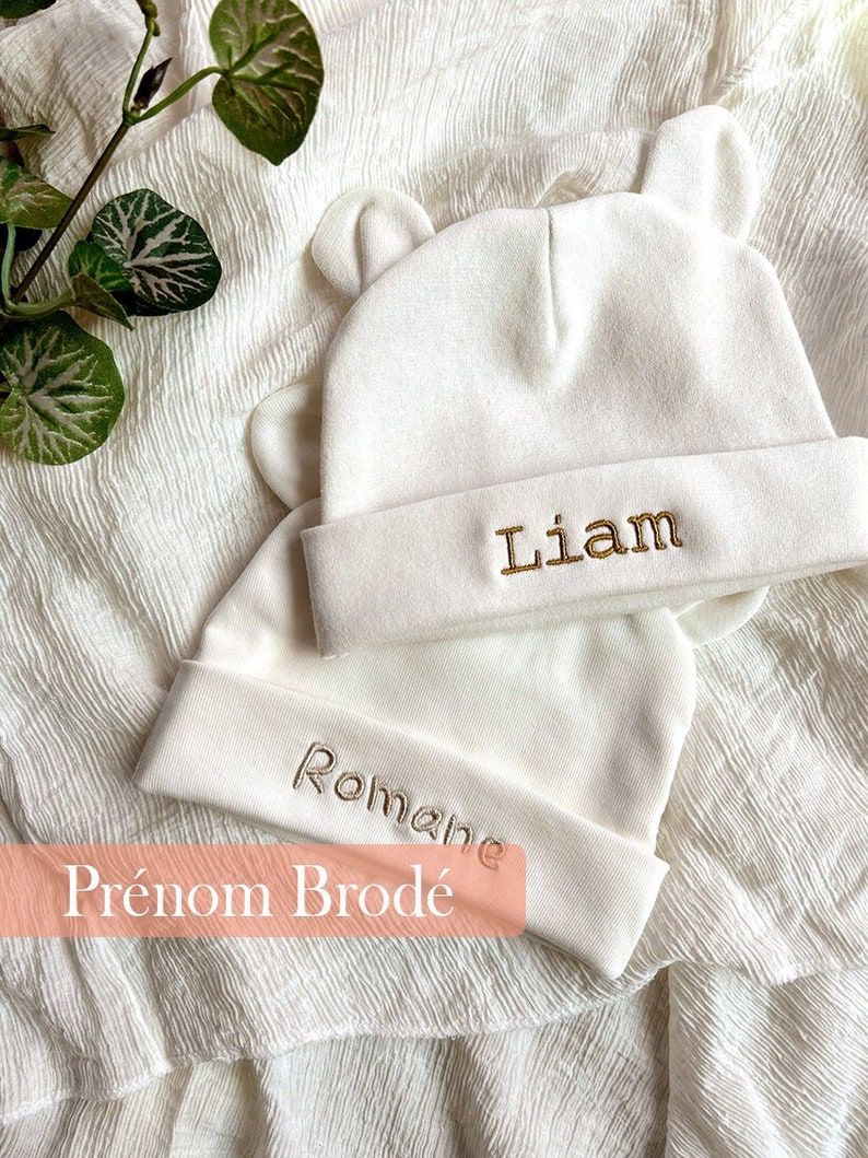 Bonnet bébé personnalisé avec prénom brodé image 1