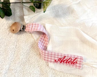 Attache tétine personnalisée en coton brodé