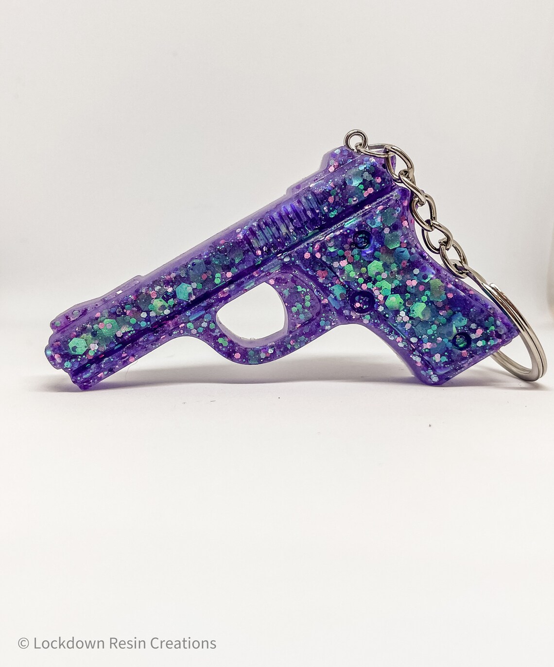 Resin gun pistol keychain keyring /purple glitter perfect Etsy
