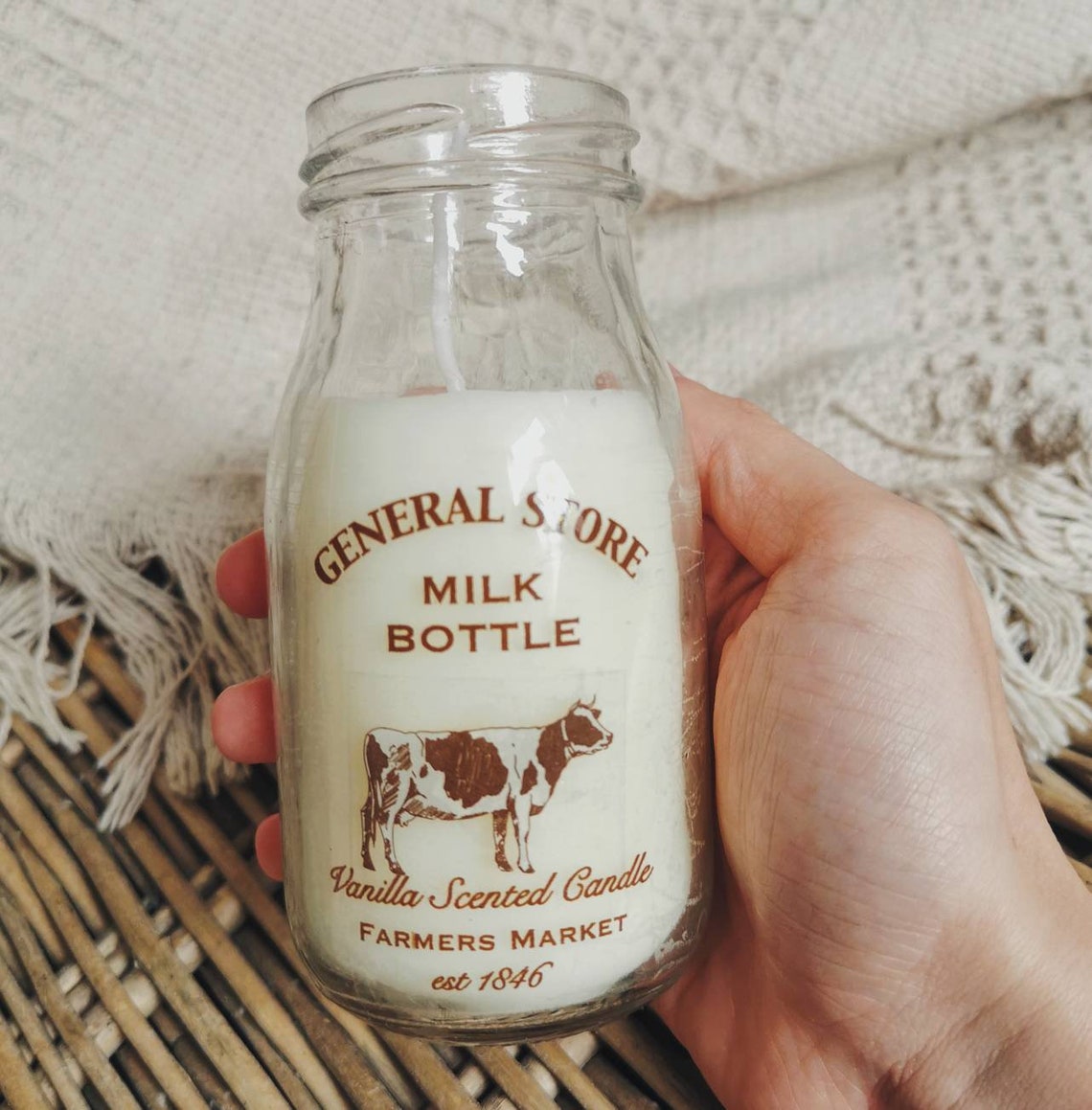 Country Rustic Milk Bottle Candle Vanilla Scented. Etsy