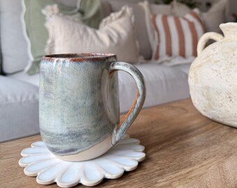 Handmade Ceramic Cup with Finger Dimple in Burnished Sage