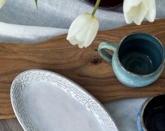 Hand carved oval platter in frosted White