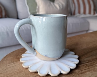 Handmade Ceramic Cup with Finger Dimple in Sea Mist